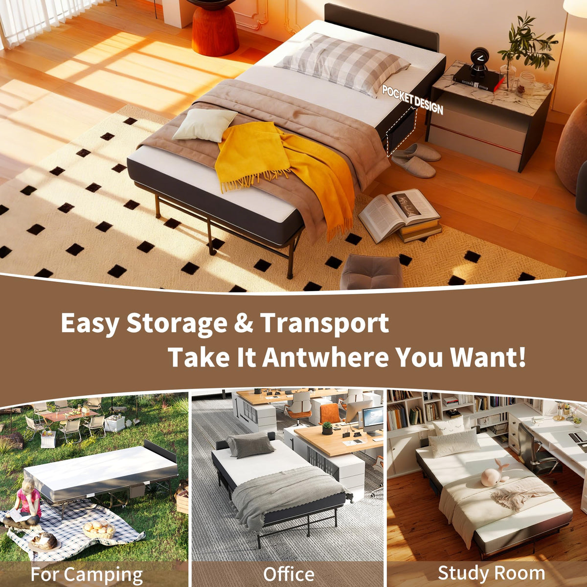 Folding Bed with Mattress & Headboard W754