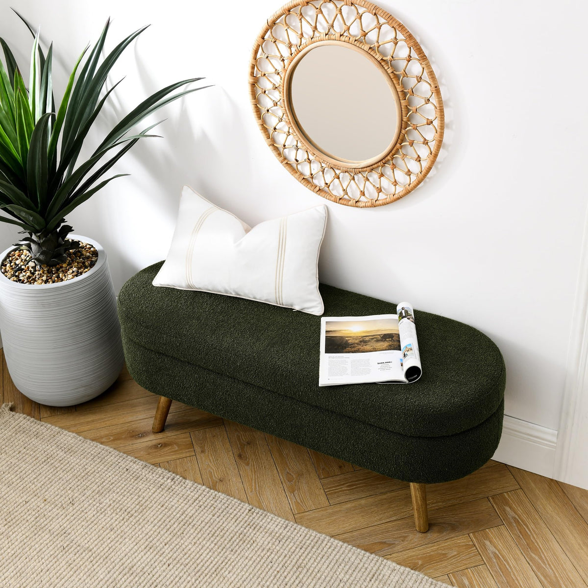 Green Oval Storage Ottoman Bench D678042