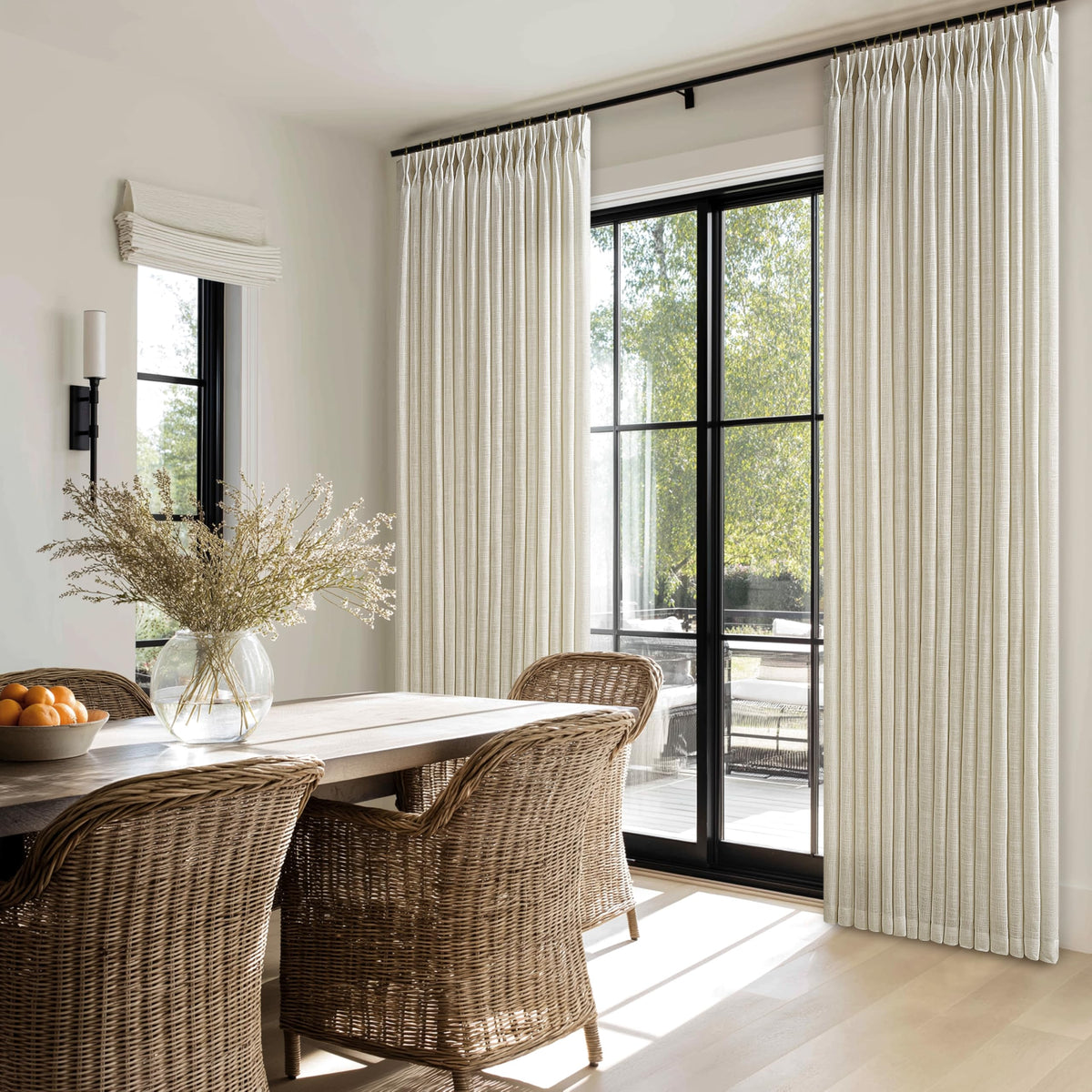 Beige Linen Pleated Light Filtering Curtains J9743