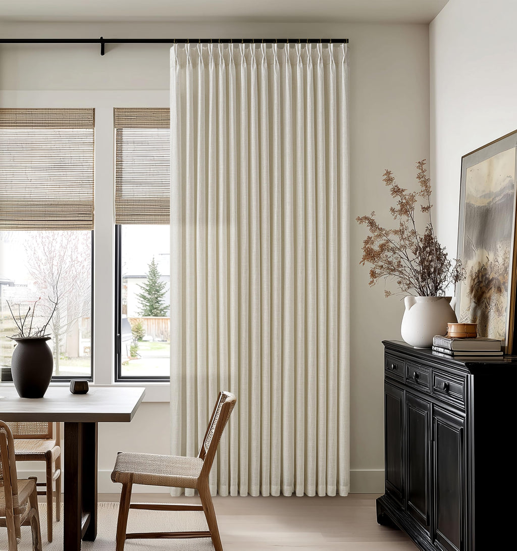 Beige Linen Pleated Light Filtering Curtains J9743