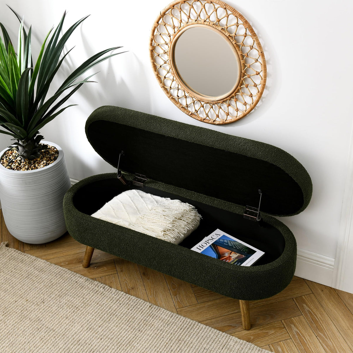 Green Oval Storage Ottoman Bench D678042