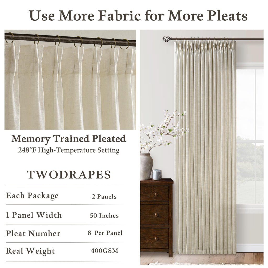 Beige Linen Pleated Light Filtering Curtains J9743