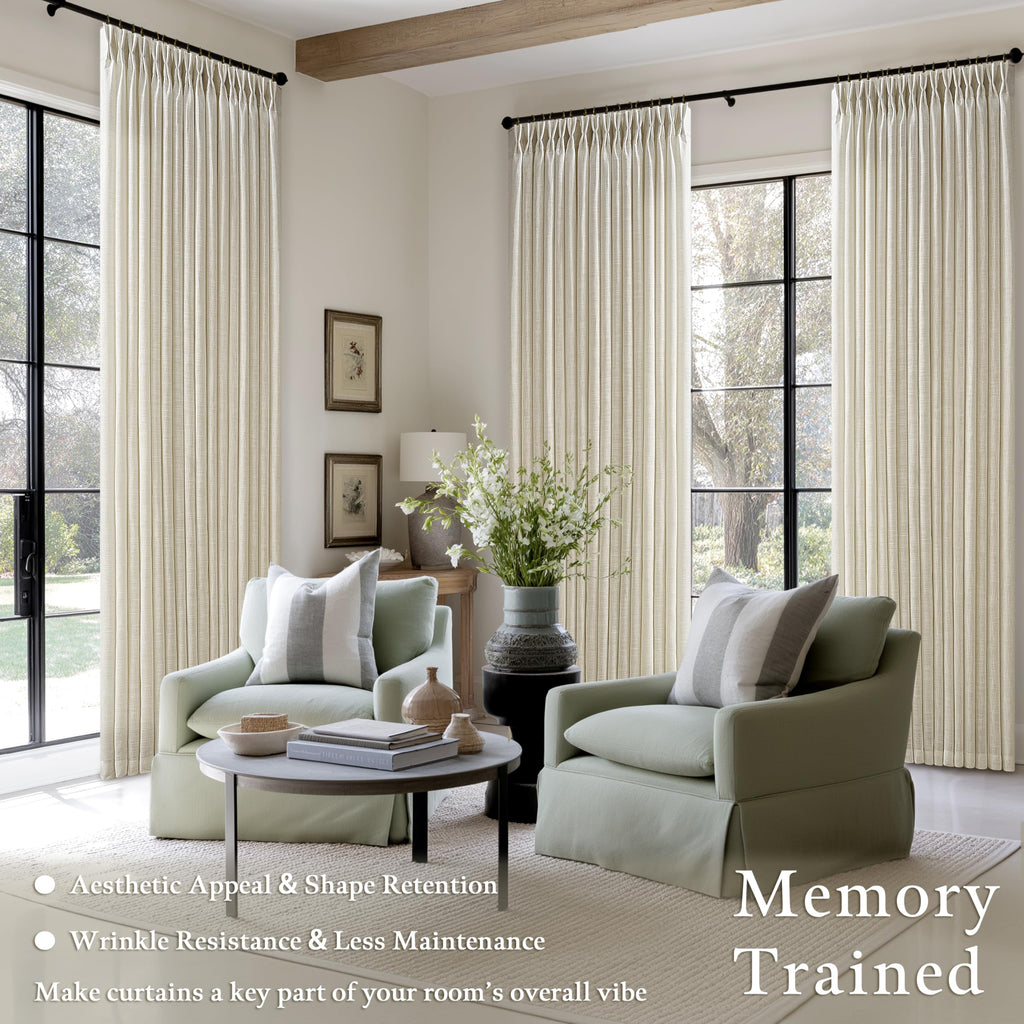 Beige Linen Pleated Light Filtering Curtains J9743