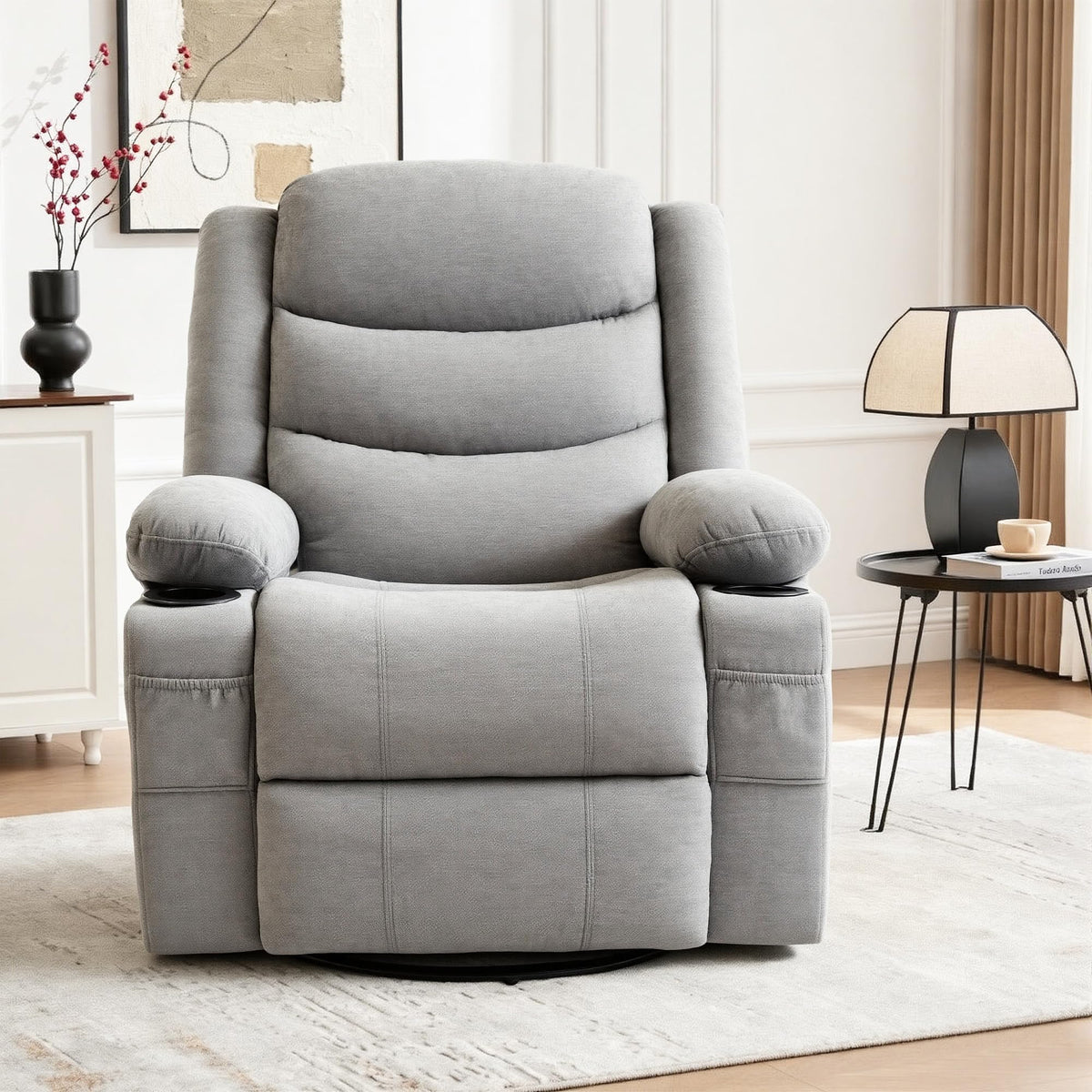 Grey Chenille Swivel Rocker Recliner Chair V726