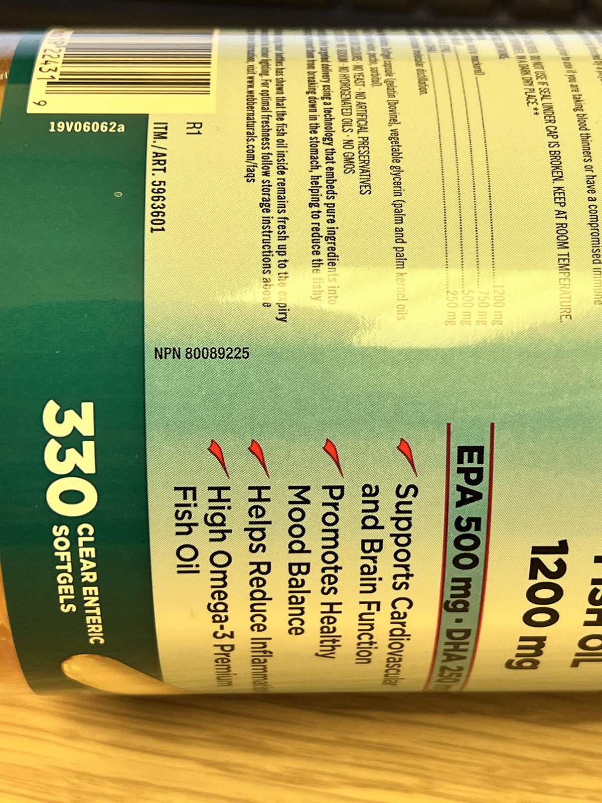 Omega-3 Fish Oil 1000mg 300 Softgels F43676