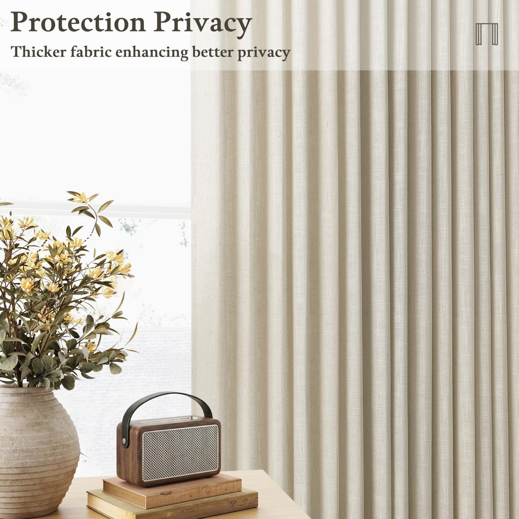 Beige Linen Pleated Light Filtering Curtains J9743